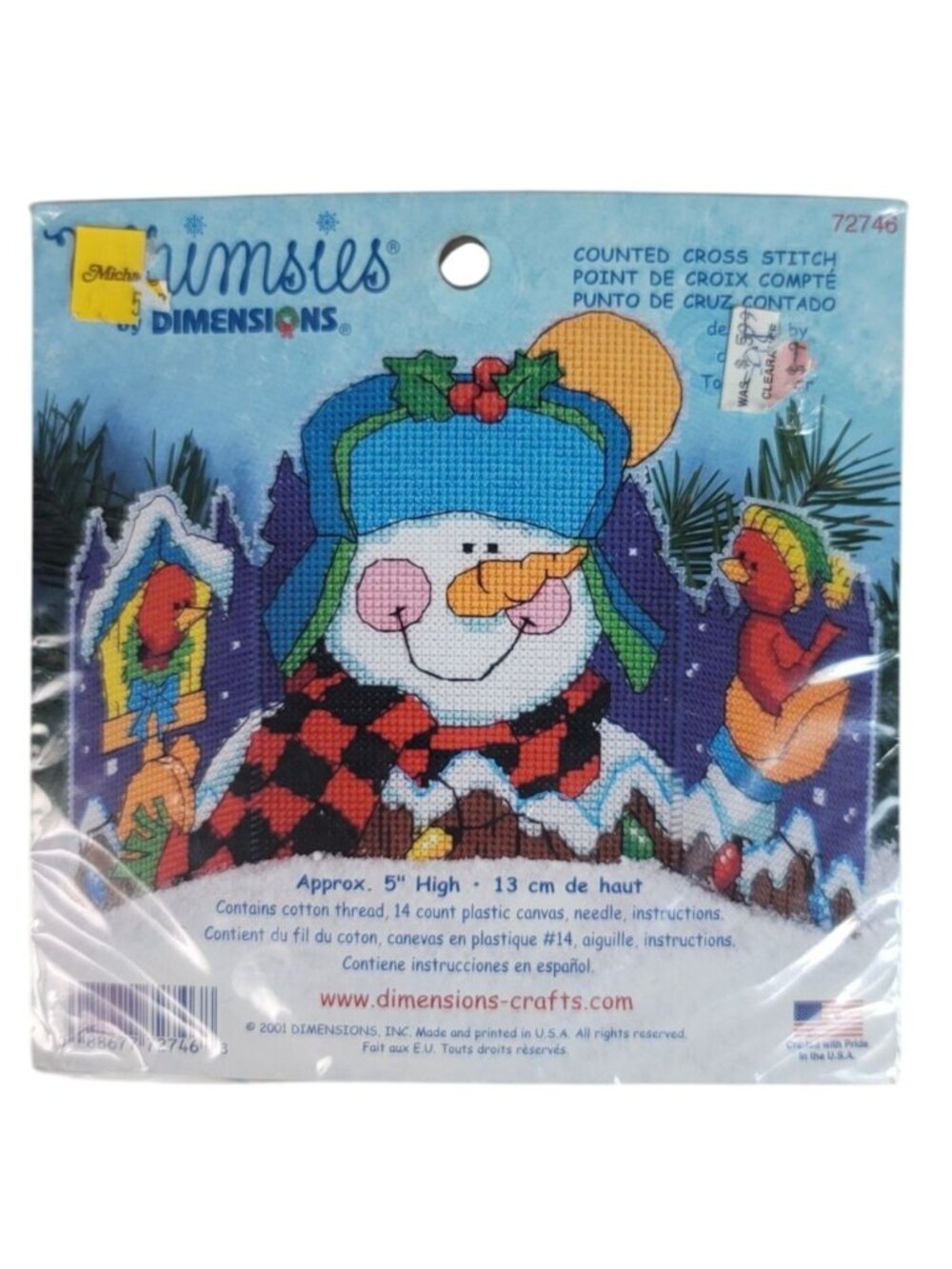 Dimensions Whimsies Counted Cross Stitich Kit Snowman with Birds #72746 2001 NEW
